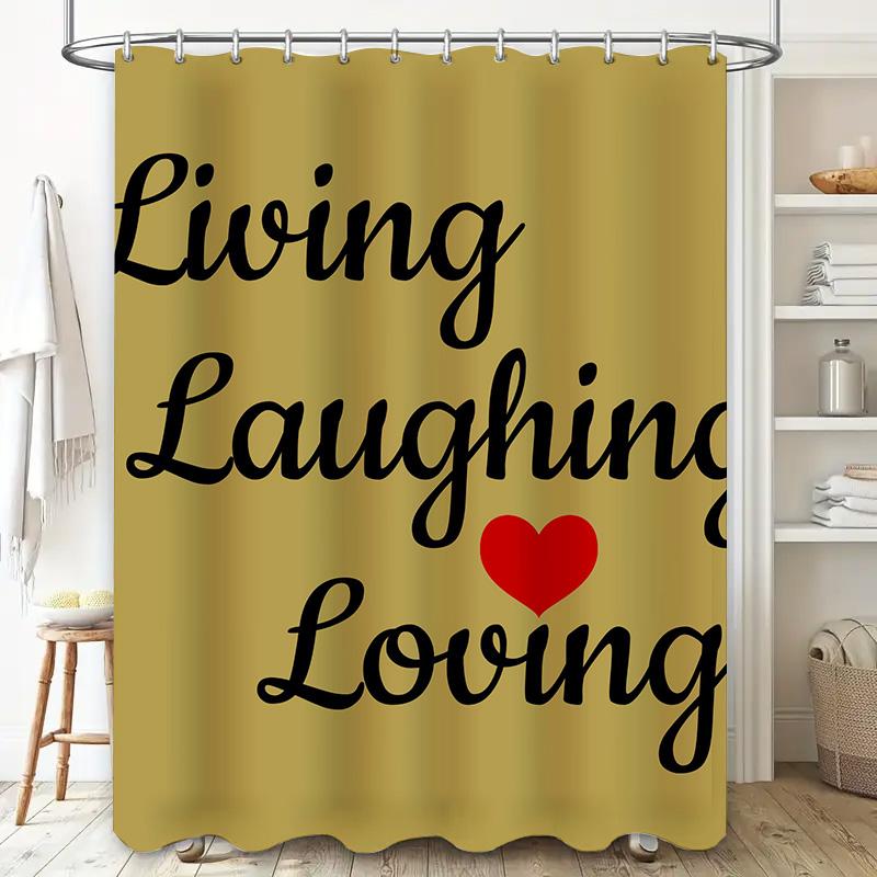 Gold Shower Curtain Decorative Text Living Laughing Loving Home Bathroom Decor for Kids Bathrooms Waterproof Privacy
