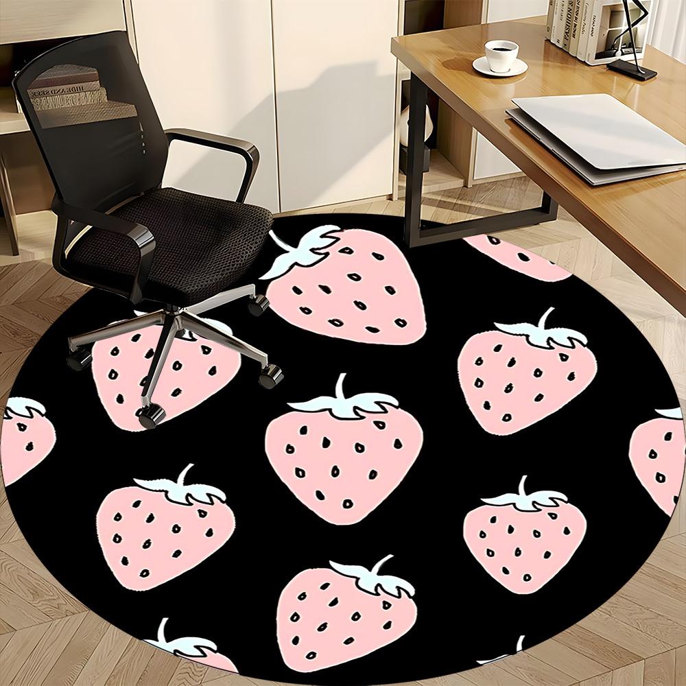 1pc Strawberry Pattern Office Round Area Rug, Mat Suitable For Office, Under Office Chairs Bedroom Living Room Home Decor, Room Deco