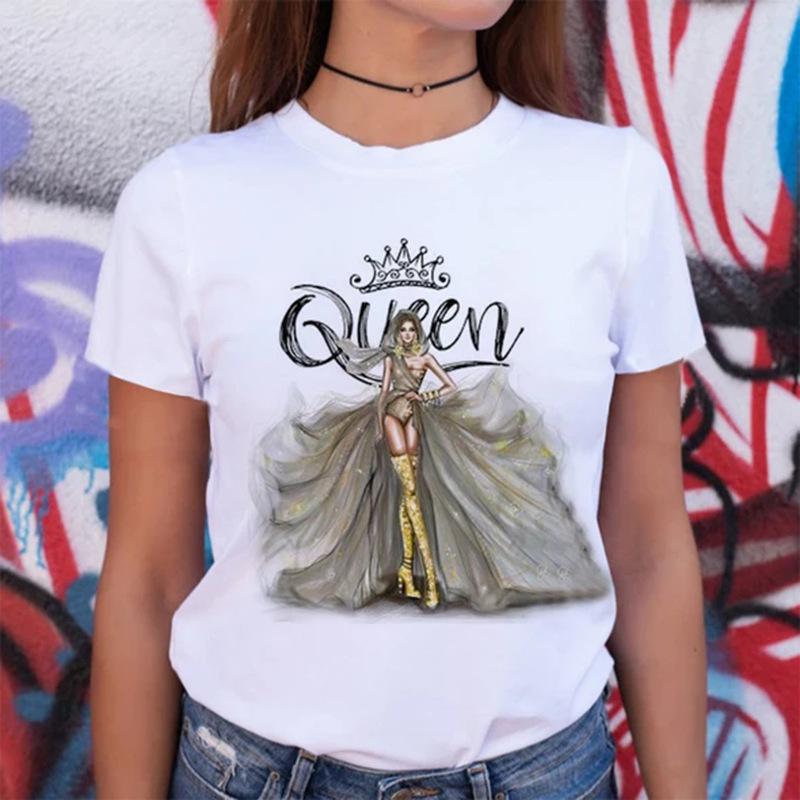 Summer Round Neck 3D Queen Pattern Print Top Fashionable Casual Short Sleeved Women's T-shirts