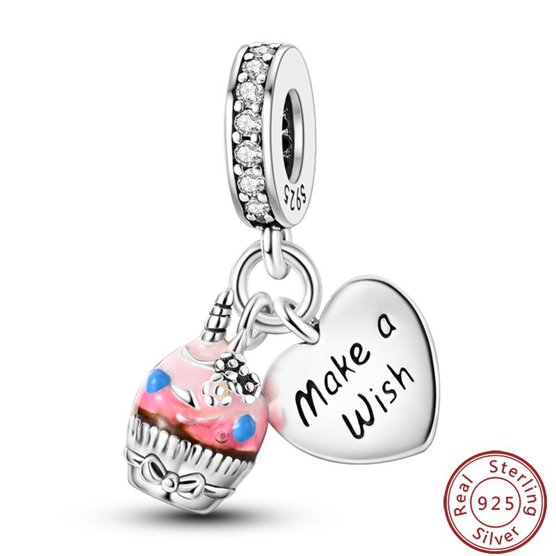 Dessert Afternoon Tea Series 925 Silver Coffee Cake Pizza Fries Sweet Charms Beads 3mm DIY Fine Jewelry Making