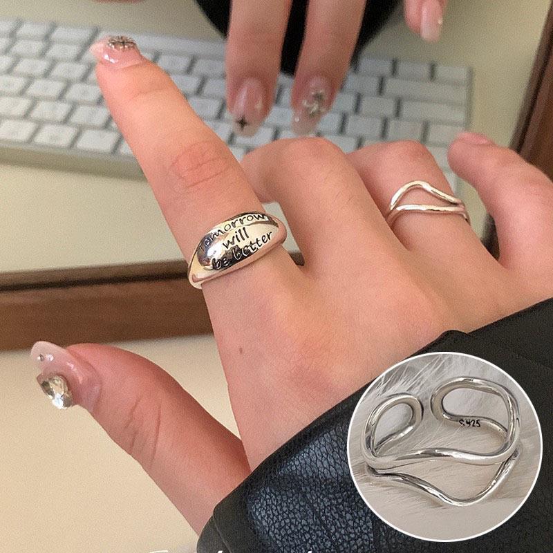 Корейское 3D кольцо в форме сердца: Женское ретро широкое кольцо, модное кольцо на палец с английской буквой, кольцо на указательный палец в стиле хип-хоп.