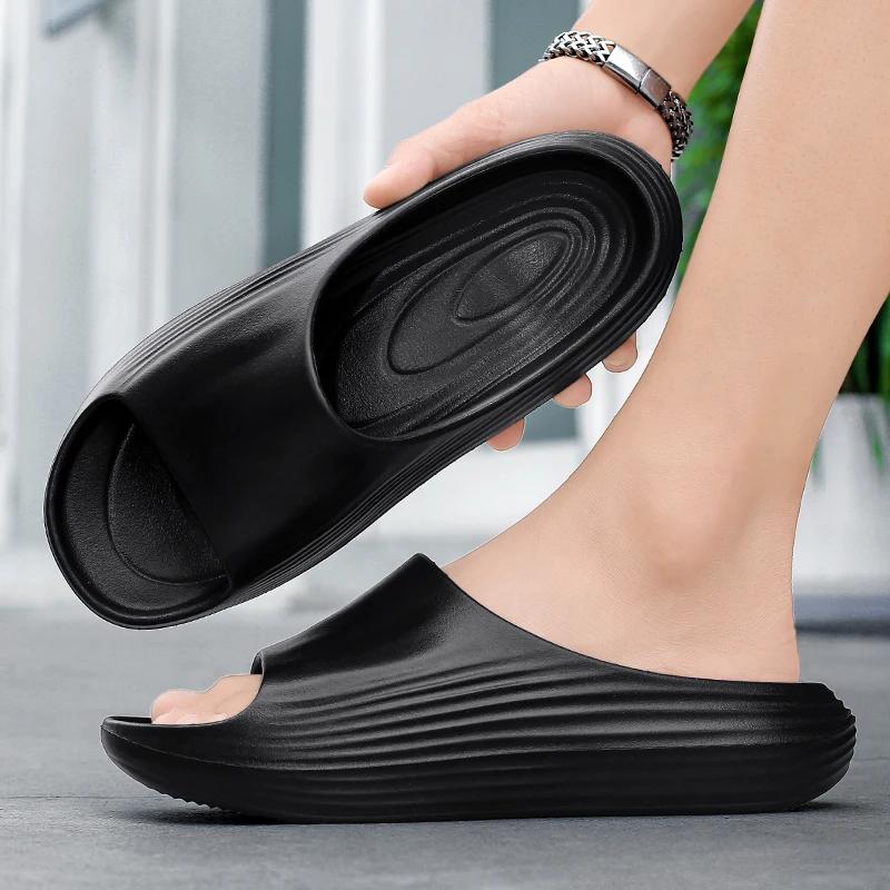 Модные летние трендовые мужские тапочки, нескользящие сандалии, толстая мягкая домашняя обувь на платформе, для душа и ванной, повседневная обувь