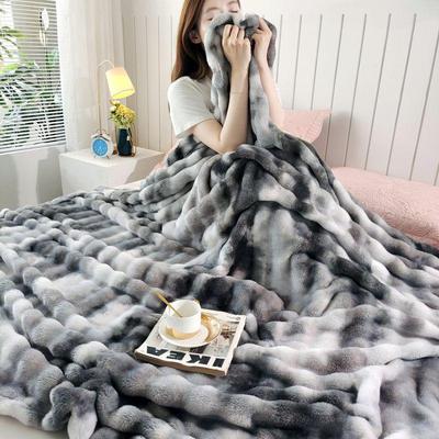 Одеяло из искусственного меха кролика с градиентным цветом - бархатный ворс и чехол для дивана