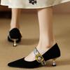 HOT SALE Spring/Autumn Women Shoes Sheep Suede Leather Shoes for Women Pointed Toe Chunky Heel Shoes Metal Buckle Women Pumps