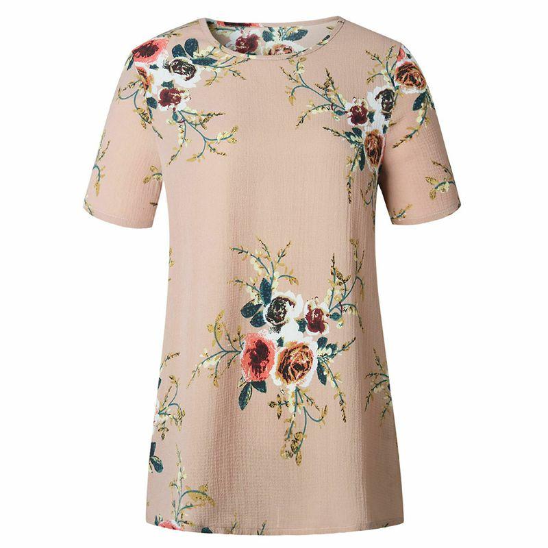 Elegant Summer Women Blouse Floral Print Short Sleeve Loose Casual T-shirt Tops