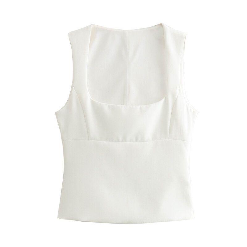 Fashion Style 2024 Spring New Arrival Women's Clothing Stylish Slim-Fit All-Matching Short Square Collar Stretch Tops 2745777