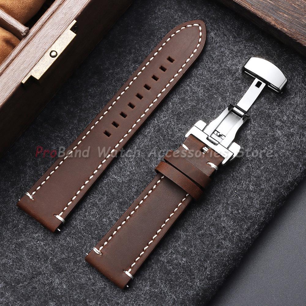 18mm 19mm 20mm 21mm 22mm 24mm Retro Vintage Calfskin Leather Watch Straps Butterfly Buckle Watchband Universal Business Bracelet