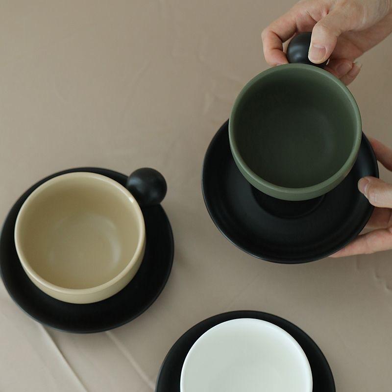 Nordic Creative Color Matching Ball Handle Ceramic Coffee Cup Saucer Office Home Afternoon Tea Cup Saucer Set Gift