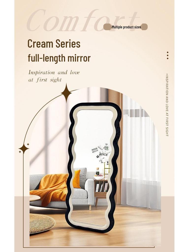 Зеркало в пол в стиле легкой роскоши: Печеньевидный с отделкой из голландского бархата и двухсторонней рамой с цветовой блокировкой