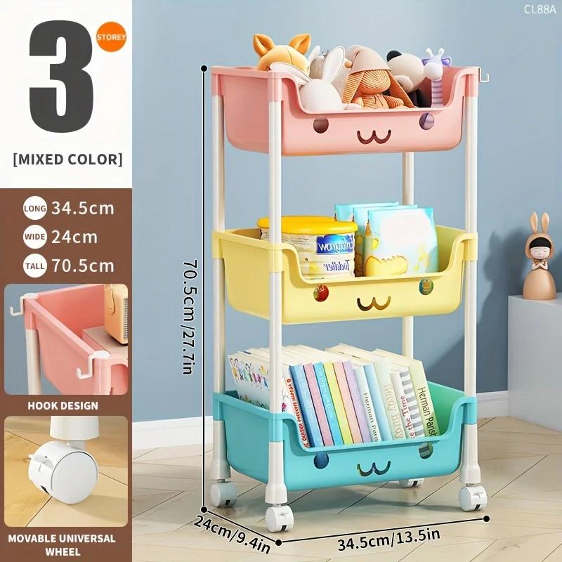 Для гостиной в доме, многоярусная мультяшная тележка на колесиках, напольные полки, детские игрушки, закуски, сумки для книг, органайзер R