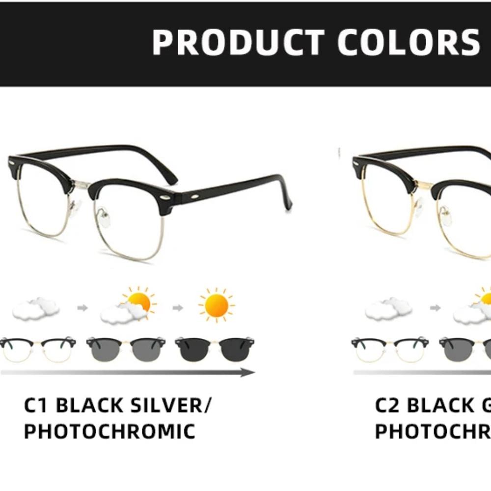Классические фотохромные солнцезащитные очки в полурамке, женские солнцезащитные очки-хамелеоны с заклепками в стиле ретро, ​​мужские модные солнцезащитные очки с изменением цвета для вождения