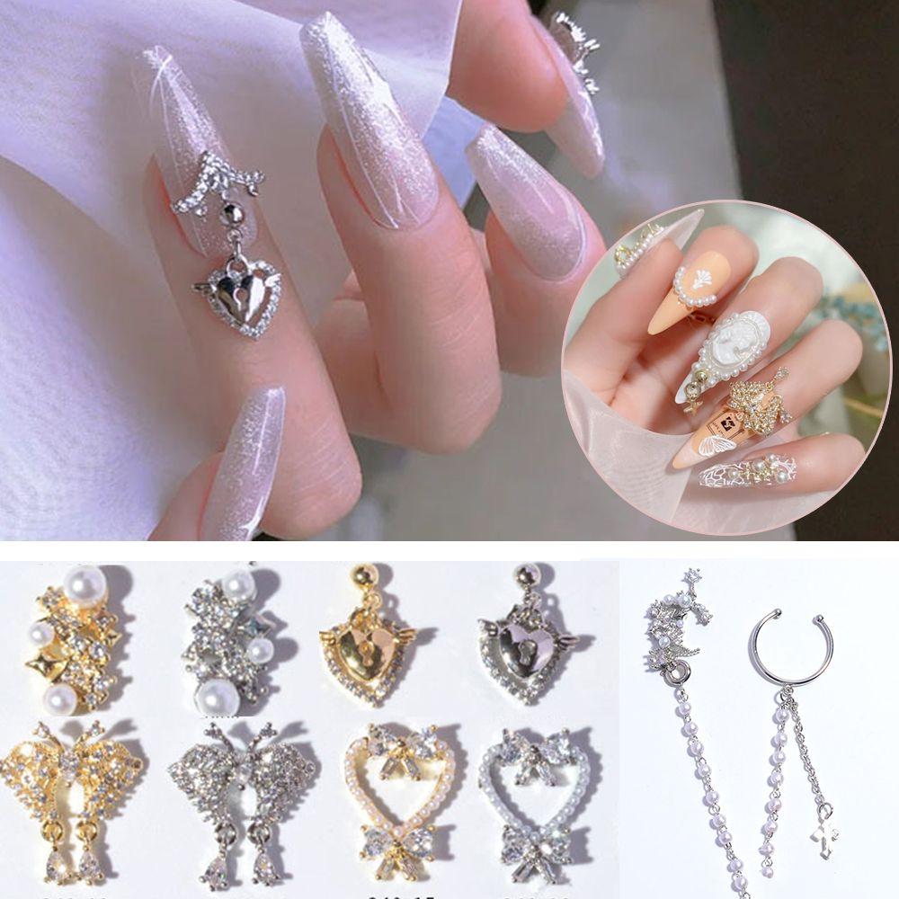 Butterfly Bow Nail Rhinestones Zinc Zinc Alloy Pendant Chain Nail Art Decorations Heart Nail Zircon Jewelry