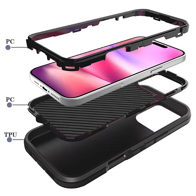 3-в-1 Защитный военный бронированный чехол для iPhone 17 Pro Max Air 16E 15 14 Plus 13 12 11 Ott Box Противоударный чехол с защитой от падений Клипса для ремня