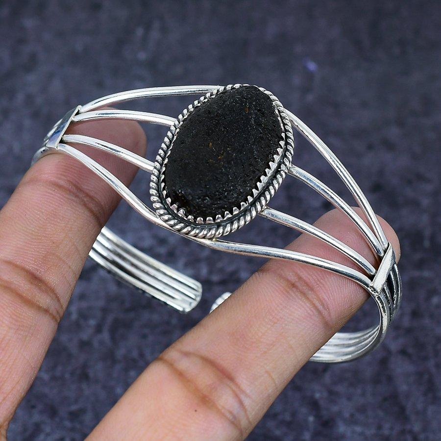 Натуральный драгоценный камень Турмалин Браслет-манжета из стерлингового серебра 925 пробы Регулируемый ETC-13924