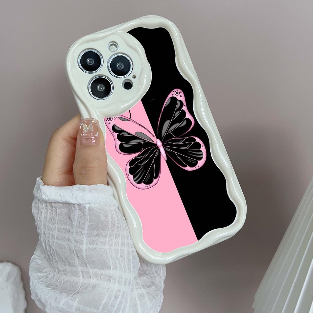 N40 Волнистый чехол для телефона с бабочкой для iPhone 15 14 13 Pro Max 8 Plus Samsung S24 S23 Ultra A54 A14 A34 Xiaomi Redmi 13C Huawei Honor Мягкая задняя крышка