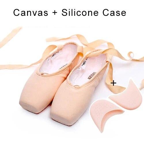 Профессиональные балетки-пуанты, парусиновые атласные розовые, черные, красные балерины для танцевальных выступлений с подушечкой для носка