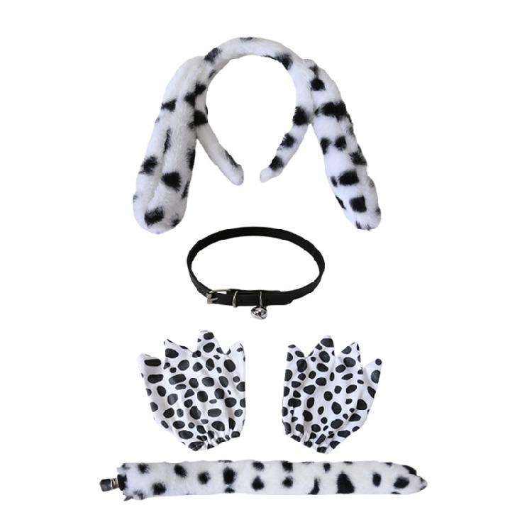 Dalmatian Puppy Costume Accessories with Ears Headband,Gloves,Tail Bells Choker Necklace Halloween Animal Dress Up Set