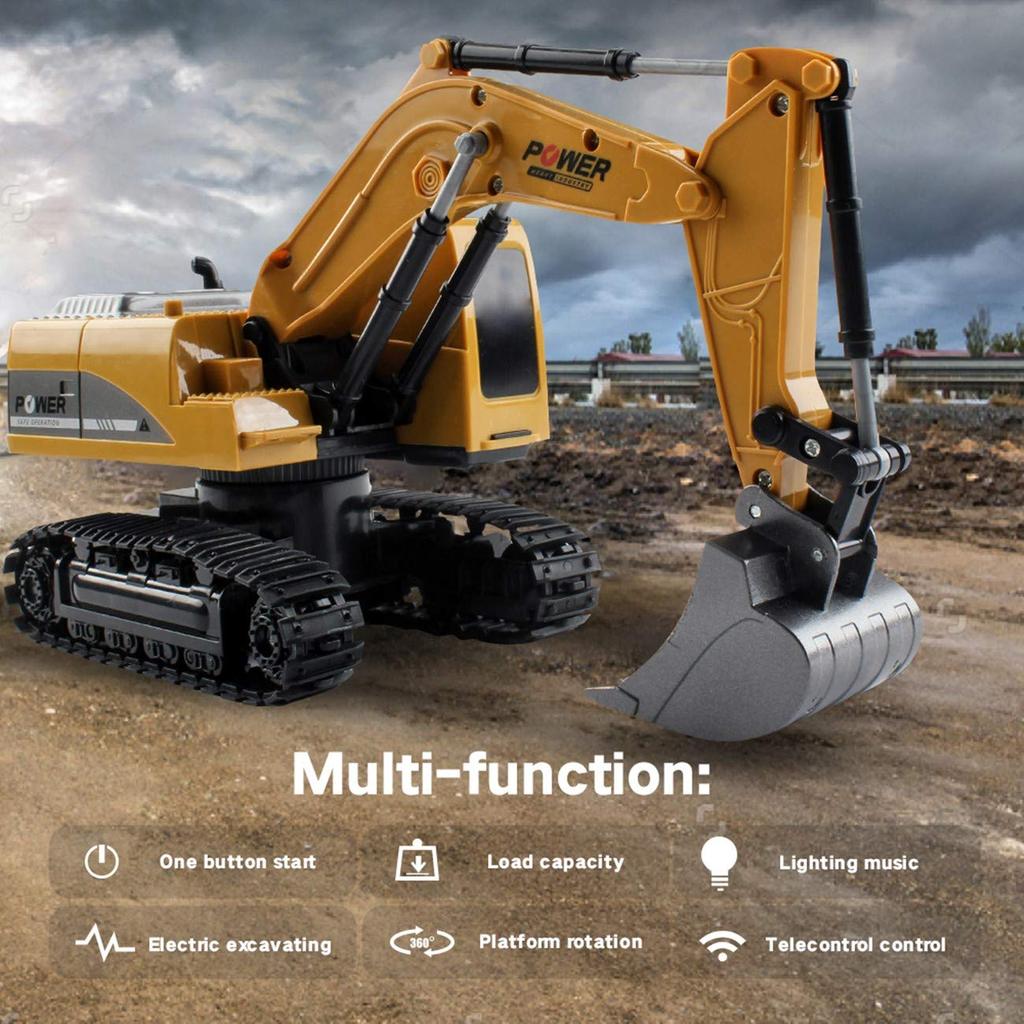 Multi-function Excavator, RC Bulldozer, Kids' Toy Car, Construction Vehicle Toy, Radio Control, Small Size, 1/24 Scale (Yellow)