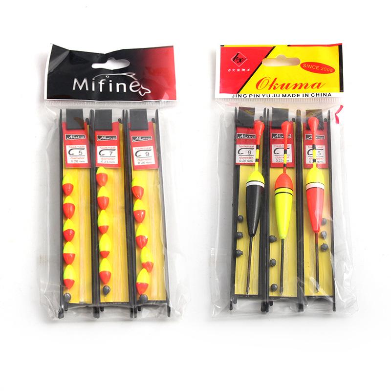 Набор рыболовных снастей: Семизвездочные и пузатые поплавки, грузила, леска, крючки, готовые наборы лески