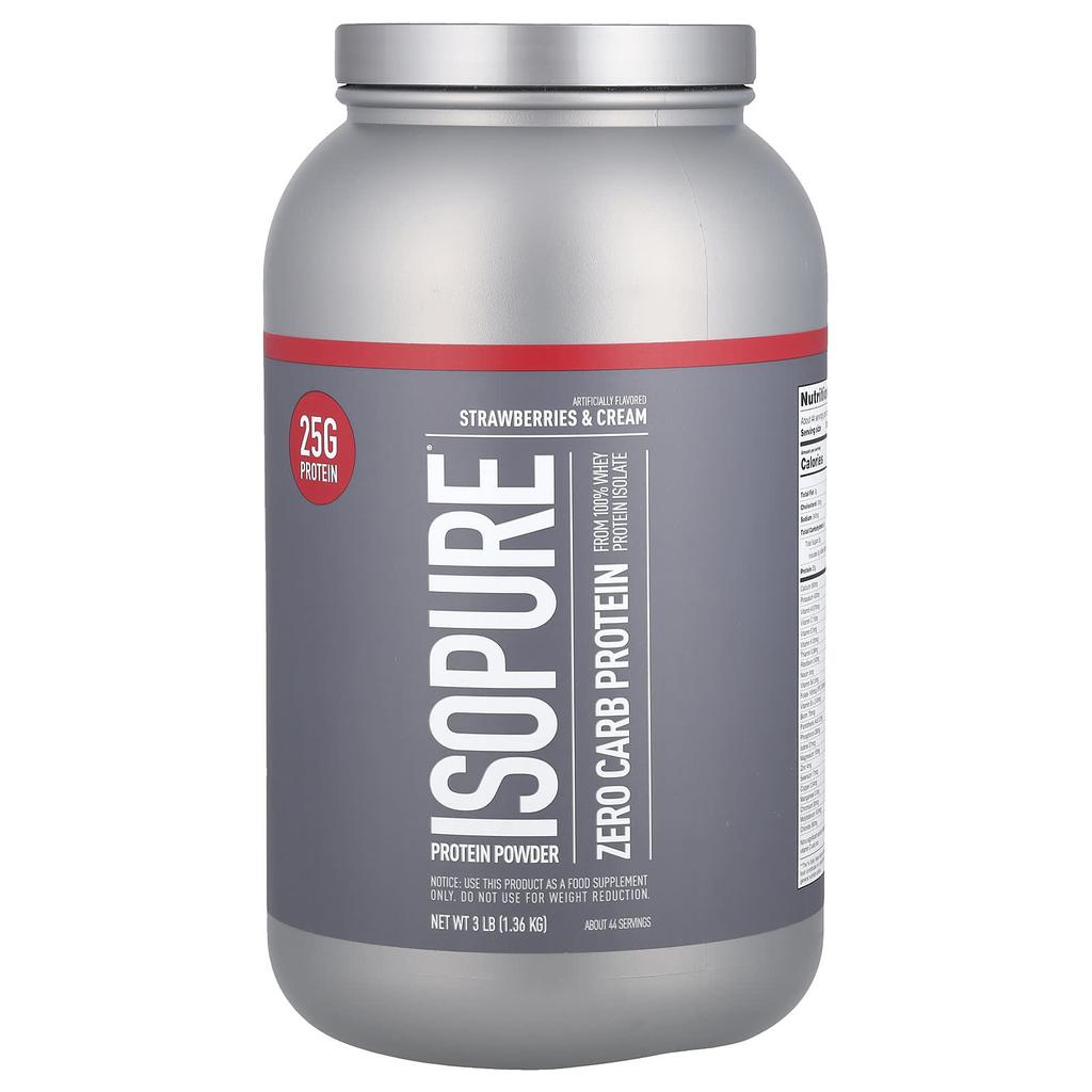 Isopure Zero Carb, Protein Powder, Strawberries & Cream, 3 Lbs (1.36 Kg)