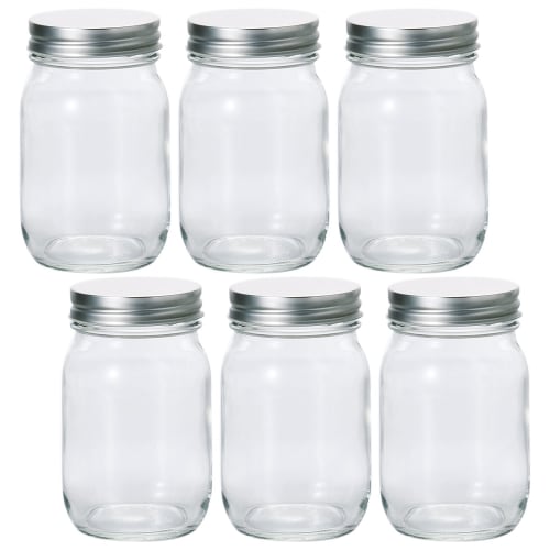 Aderia Silver Cap Storage Jars, 450mm, Set of 6, Glass Storage Containers, Canisters, Airtight Containers for Condiments, Coffee, and Beans, M6579