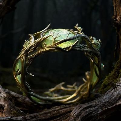 Винтажное кольцо ручной работы с овальным нефритом и малахитовыми ветвями и лозой, мужское