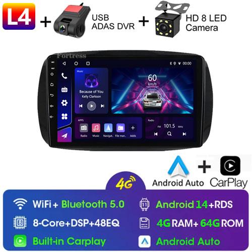 2Din Android 12 для Mercedes Smart 453 Fortwo 2014 - 2020 Автомагнитола Мультимедиа Плеер 1280*720 Экран Carplay Автомобильное Радио 2Din DVD