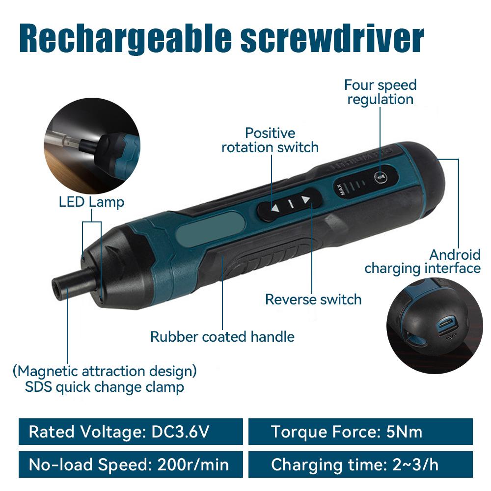 Набор электрических отверток 3,6 В, перезаряжаемый через USB, 1300 мАч, регулируемая мощность, многофункциональный, разборка, крутящий момент, набор ремонтных инструментов