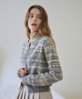 Кардиган Vleti Wool Scheme с жаккардовым узором (Серый)