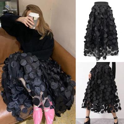 Женская летняя макси-юбка в стиле ретро, ​​трапециевидная юбка с большим подолом, однотонная длинная юбка с высокой талией и 3D декором в горошек