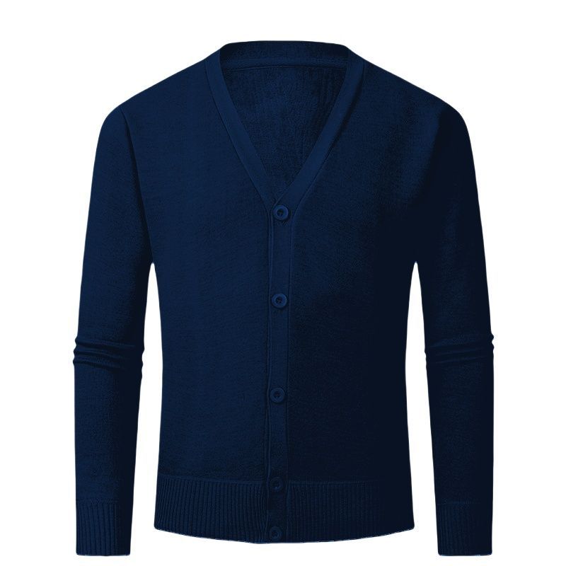 Зимний мужской однотонный вязаный кардиган с V-образным вырезом, мужской повседневный облегающий свитер