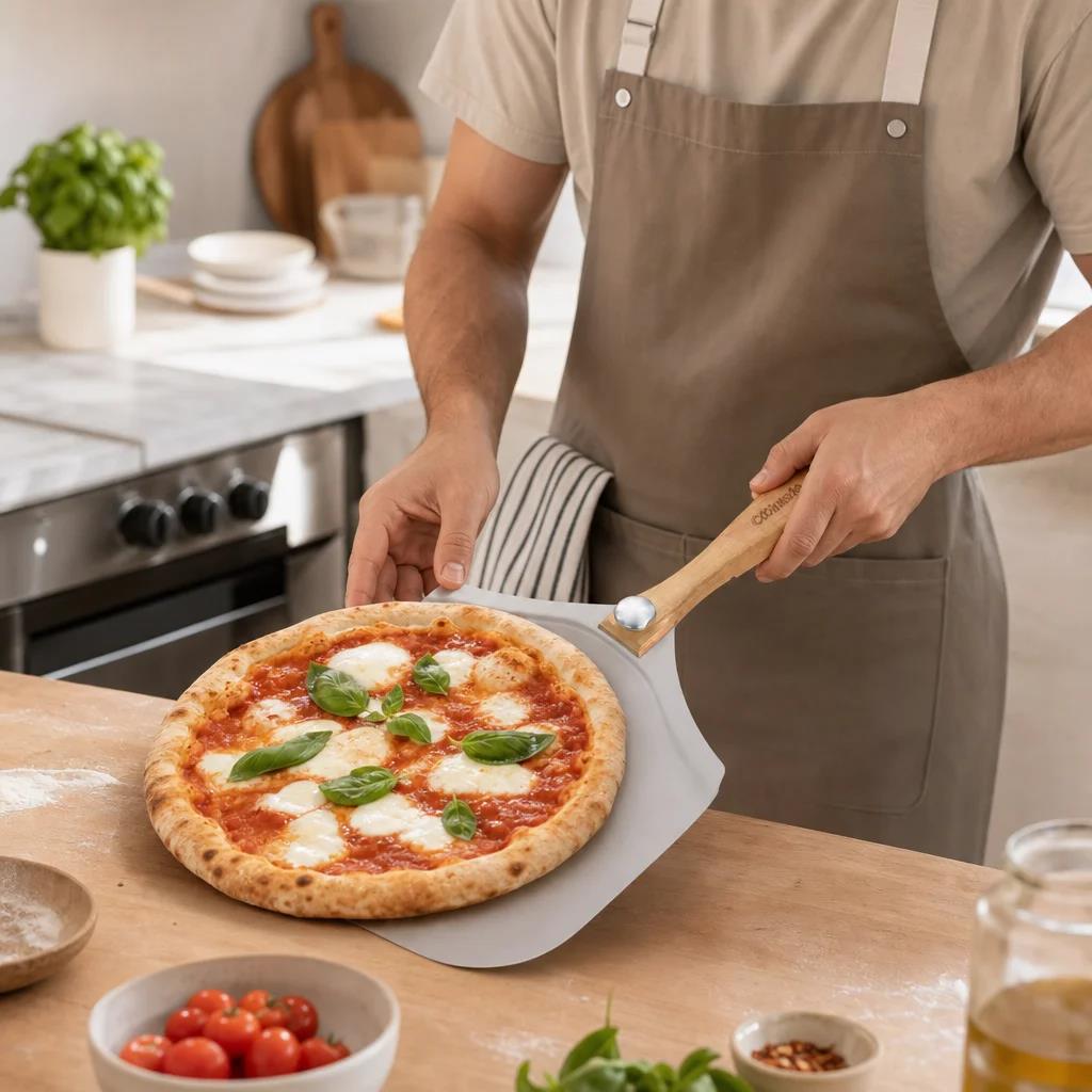 Aluminum Pizza Peel Foldable Wooden Handle Pizza Shovel Non-stick Pizza Paddle for Home Oven Baking Bakeware Tool 1