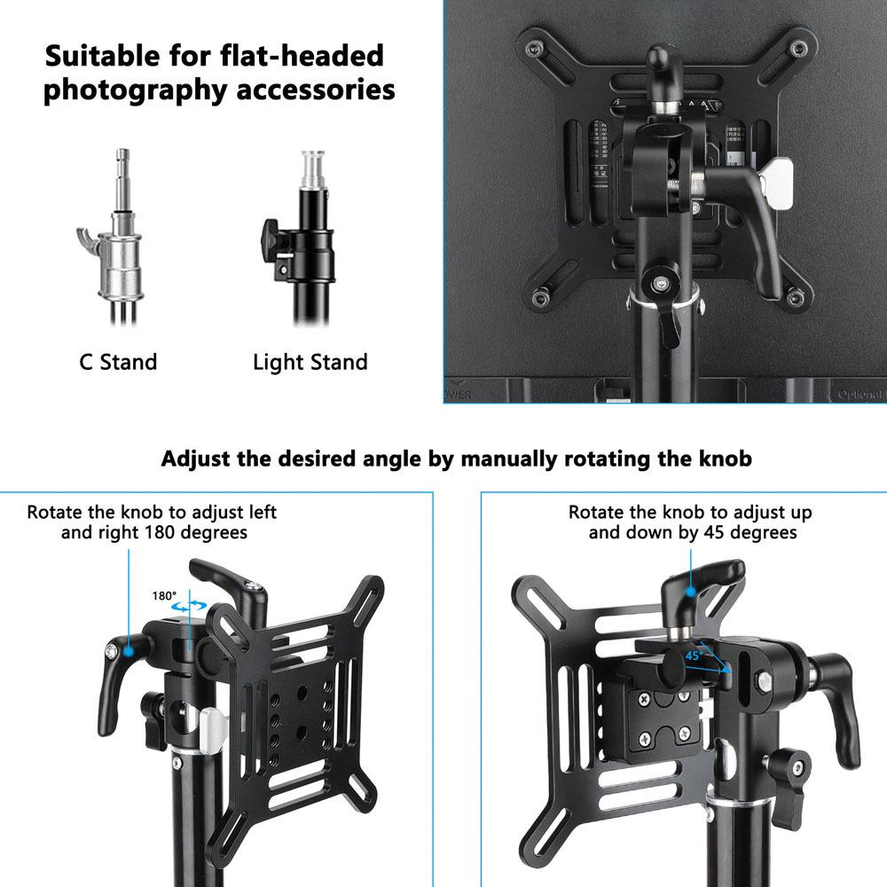 Adjustable HDRIG Monitor VESA Mount Bracket with 16MM Light Stand Adapter