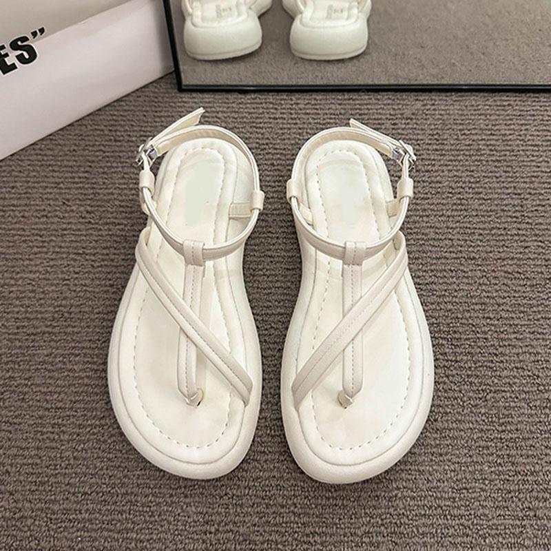 Модные женские сандалии Comemore на плоской подошве с перемычкой между пальцами, повседневные летние, новая мода, с перекрестными ремешками, на мягкой подошве, пляжная обувь, однотонные римские сандалии