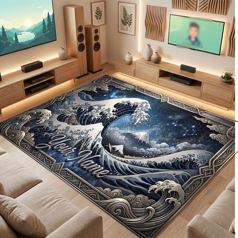 Octopus Sea Life Theme Crystal Velvet Floor Rug Personalized Custom Name Text Warm Carpet Home Decoration