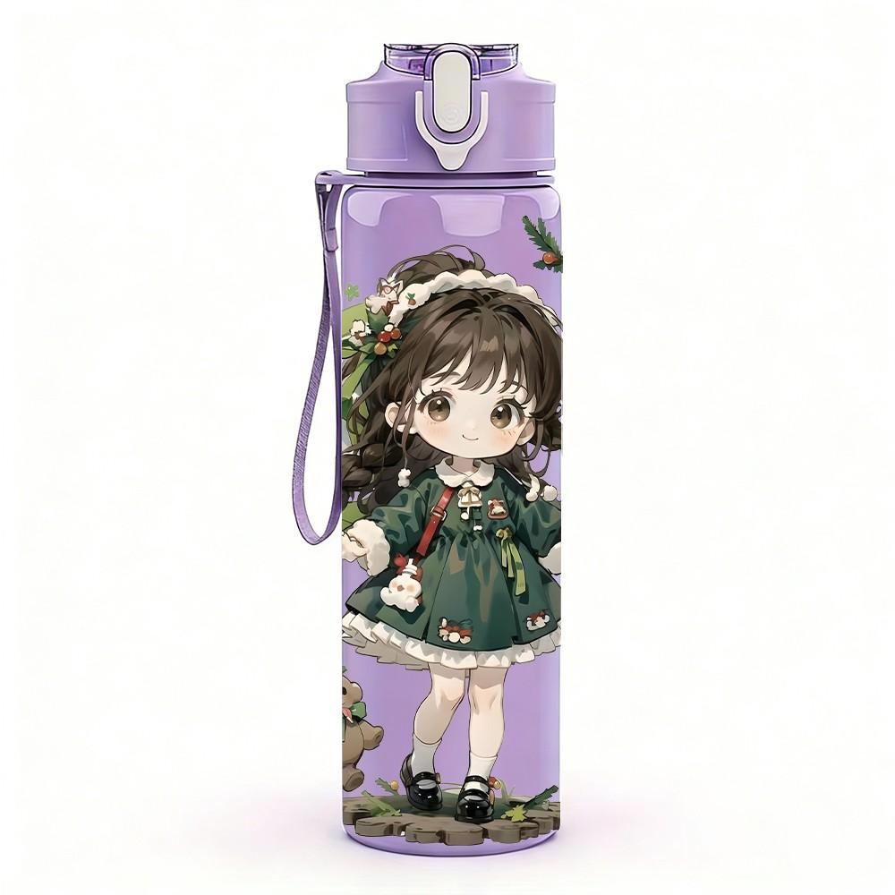1PC Dark Green Dress Girl Nature Scene Pattern 750ml Color Plastic Sports Water Bottle Leakproof Flip Straw Lid Suitable for Sports Office Home Use