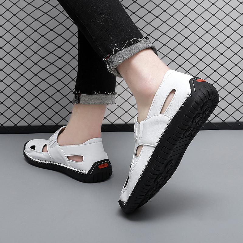 39-48 Летние мужские кожаные пляжные сандалии ручной работы Мужские сандалии с закрытым носком Сандалии большого размера