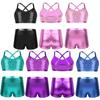 Kids Girls Athletic Shiny Sequins Tank Top with Bottoms Set for Ballet Dance Gymnastics Clothing Set