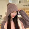 Новая осенне-зимняя женская теплая толстая вязаная шапка, модная милая ветрозащитная шапка, уличная однотонная велосипедная шапка-ушанка