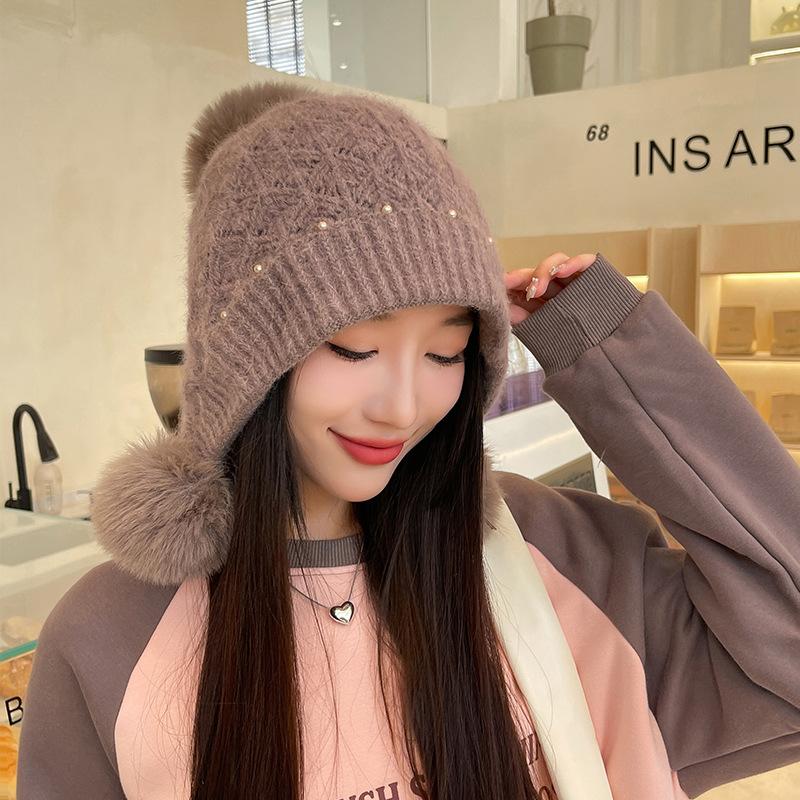 Новая осенне-зимняя женская теплая толстая вязаная шапка, модная милая ветрозащитная шапка, уличная однотонная велосипедная шапка-ушанка