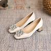 Маленькие корейские атласные туфли квадратной формы, женские осенние новые женские туфли на высоком каблуке со стразами