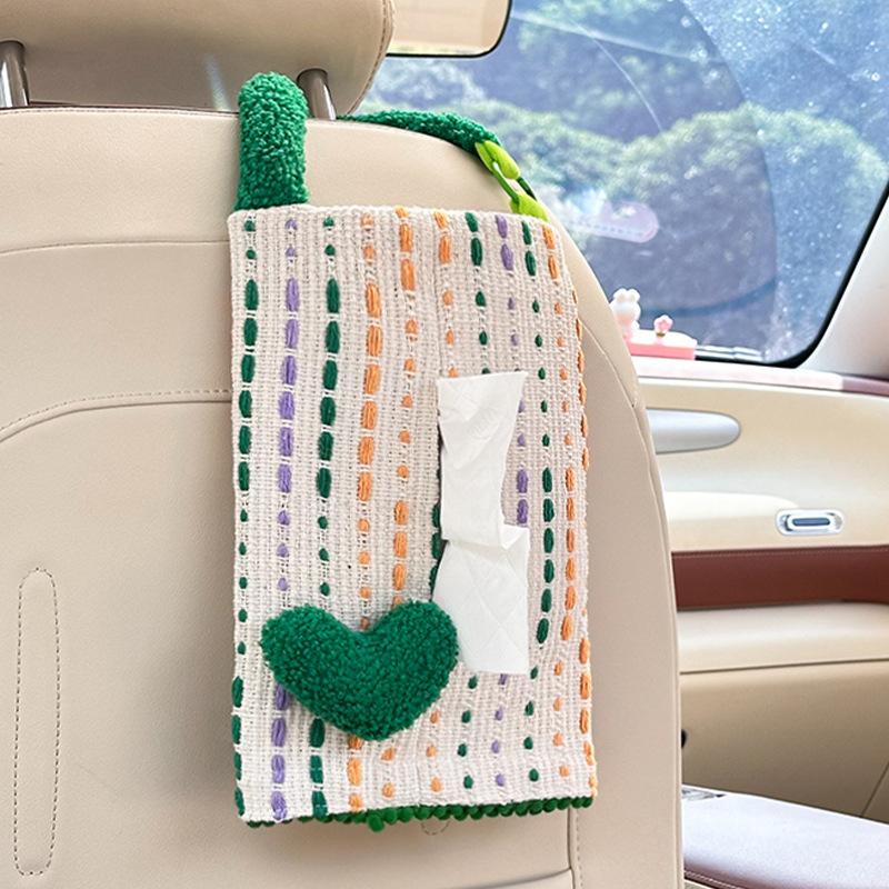 Creative Heart Shape Hanging Backseat Car Tissue Box Multi Functional Tissue Bag
