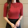 Fashion New Slim Fit Knitted Short Sleeve Sweater Shirts Women Summer Tops Round Neck Casual Base Blouses Women Sweet Thin Solid Ladies Shirt 26303