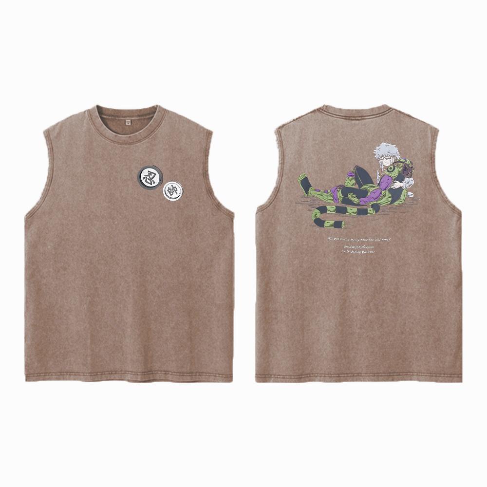 Аниме Hunter X Hunter Кислотный жилет Ретро Винтаж Печатный Стираный Графический Жилет Мужской Harajuku Y2k Хлопок Футболка Топы