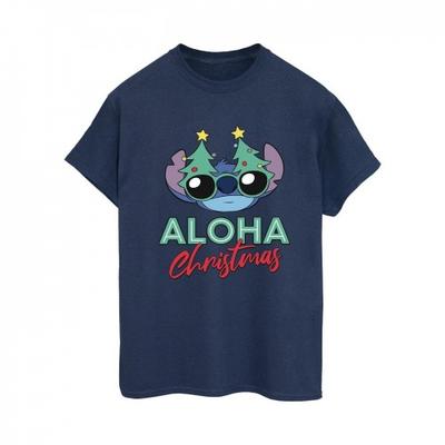 Женская/дамская футболка бойфренда с принтом рождественской елки Lilo And Stitch
