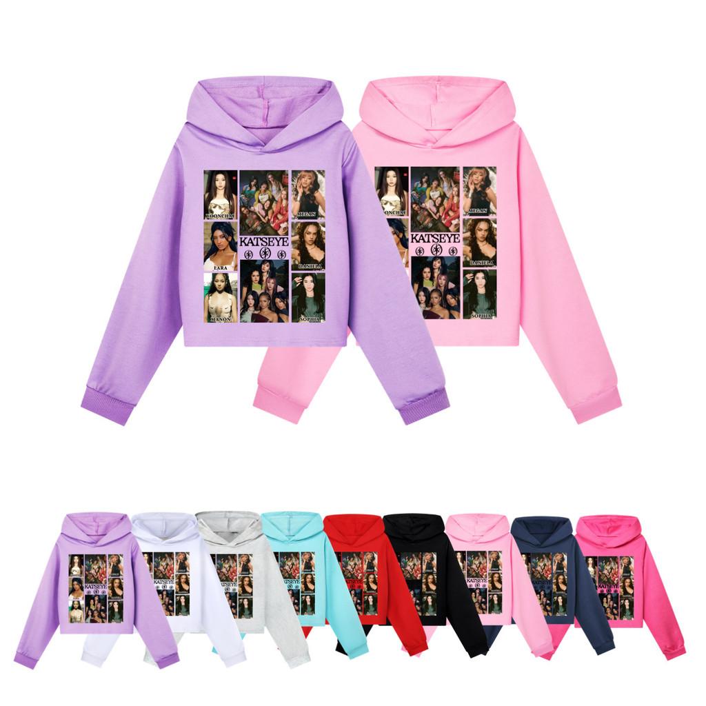 5352 Детские толстовки с капюшоном из хлопка с принтом KATSEYE для девочек