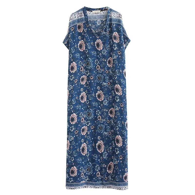 Dimanaf 2024 Plus Size Dress Women Summer V-Neck Sundress Bohemian Floral Print Loose Big Oversize Maxi Dress 7015