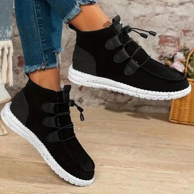 Обувь для женщин 2024 года, брендовые женские ботинки на шнуровке, зимние, с круглым носком, из цельного флика, теплые, короткие, на низком каблуке, большого размера, для снега