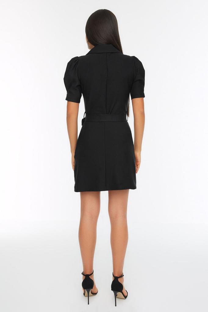 Женское стильное платье, черная мини-тканая куртка с поясом, тканое платье