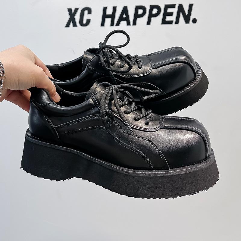 Mickey Big Head Derby Shoes Men's Tide Thick Sole Heightened Dark Advanced Sense Muffin Versatile Casual Leather Shoes 20243-E